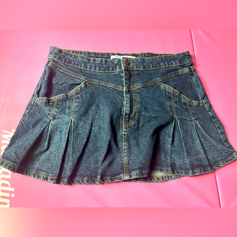 2000s aesthetic heart Jean Skirt